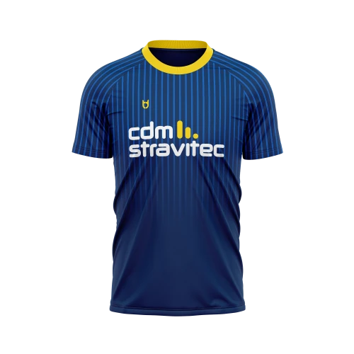 Custom football jersey in blue and yellow with customer logo at TD Custom football jersey in blue and yellow with customer logo at TD