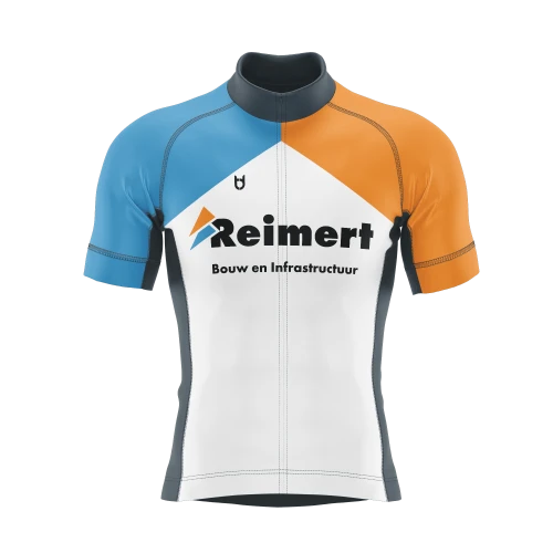 Custom bike jersey blue, orange and white with customer logo Custom bike jersey blue, orange and white with customer logo