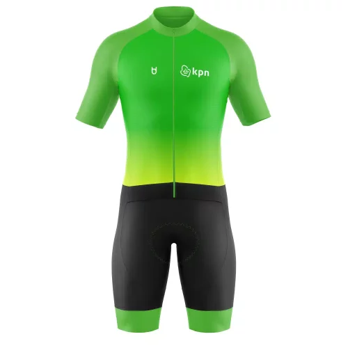 Triathlon suit design with KPN’s green and yellow gradient Triathlon suit design with KPN’s green and yellow gradient