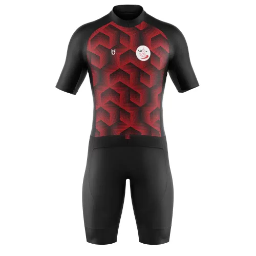 Red and black triathlon suit design with club print – TD Red and black triathlon suit design with club print – TD