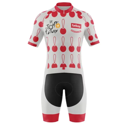 Triathlon suit for Fatboy with red and white design and print Triathlon suit for Fatboy with red and white design and print