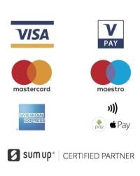 Zahlungsarten: bar, EC Karte, Apple Pay & Android Pay, Mastercard & Visa